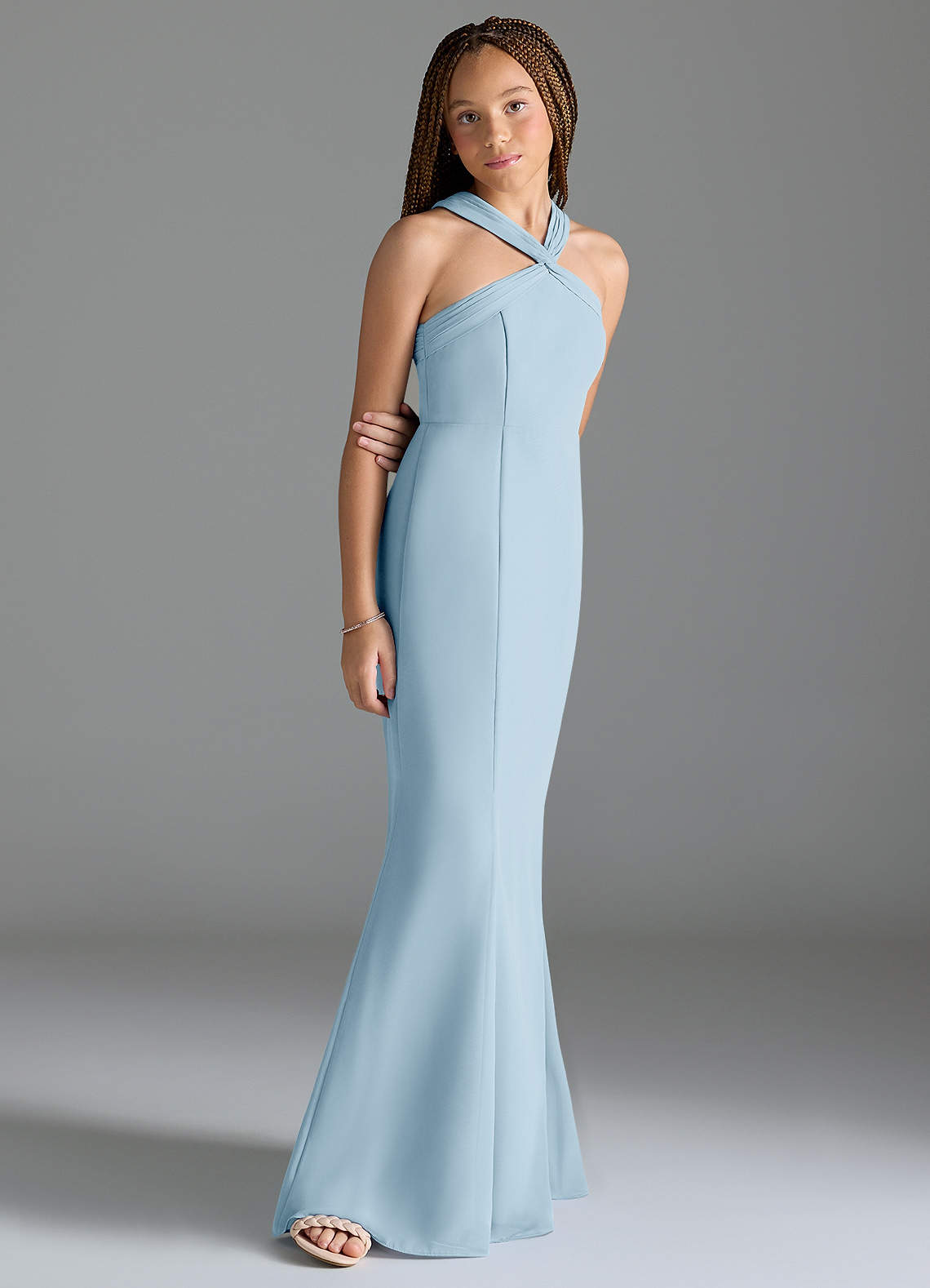 Azazie Rue Junior Sky Blue Mermaid Side Slit Chiffon Dress image2