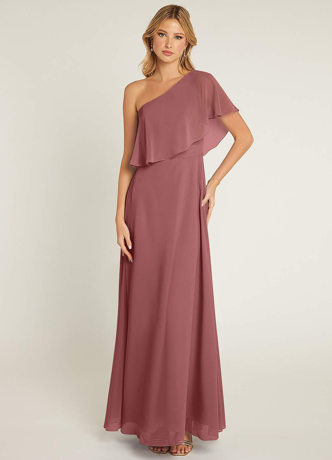 Azazie Lizzy Jurken voor bruidsmeisjes Jurk van Chiffon met A-Lijn One-Shoulder Amethist image1