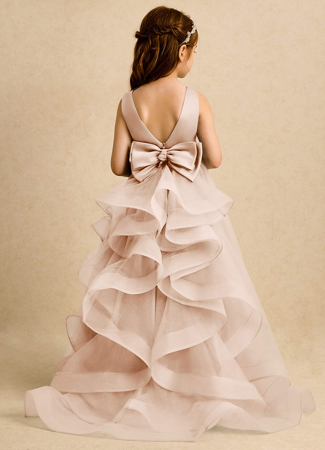 Azazie Lior Flower Girl Dresses English Rose Ball-Gown Pleated Tulle Dress image1