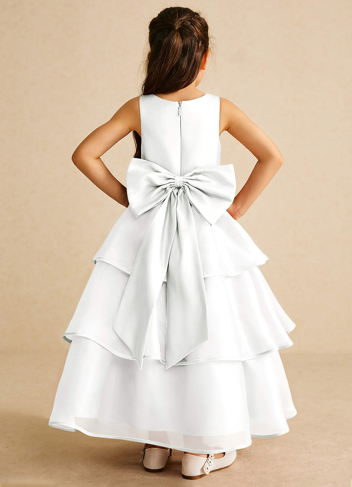Azazie Sweetums Flower Girl Dresses Ivory A-Line Bow Organza Dress image1