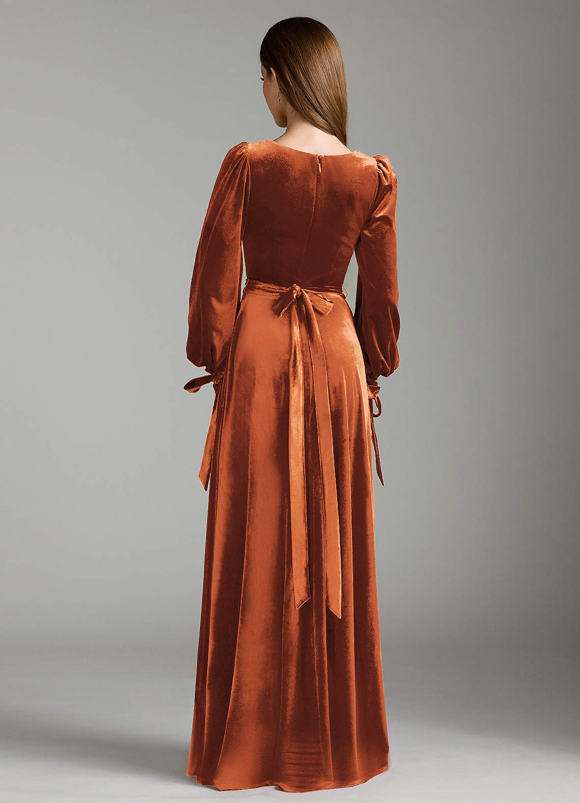 Velvet Dress Long Sleeve Rust Maxi Dress Azazie Leonia Burnt