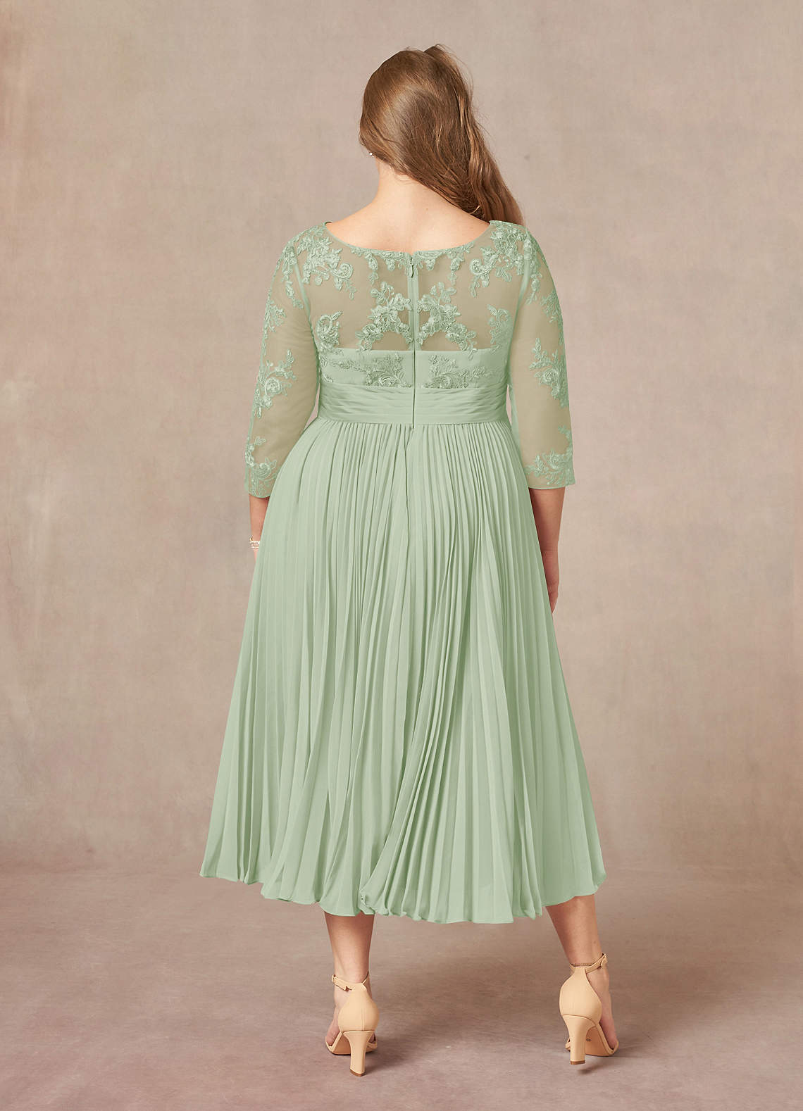 Azazie Tutu Mother of the Bride Dresses Dusty Sage A-Line Boatneck Lace Chiffon Dress image7