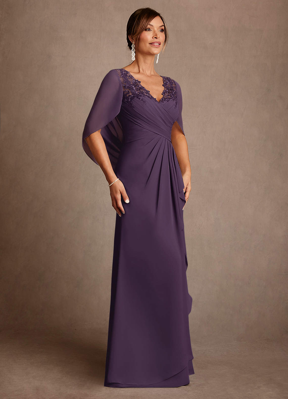 Azazie Santa Clara Mother of the Bride Dresses Plum A-Line Lace Dress image2