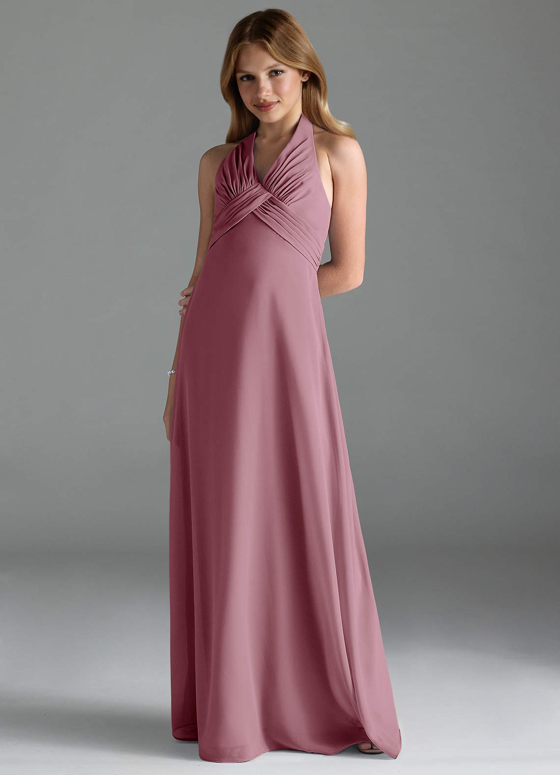 Azazie Tessie Junior Robe Trapèze en Mousseline de soie Plissée Mauve Vintage image1