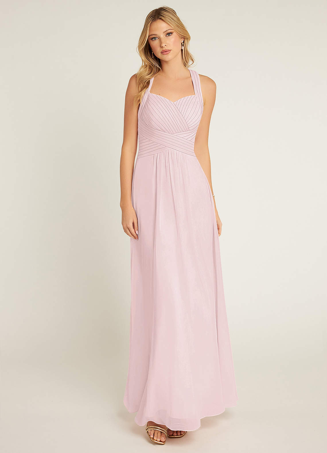 Azazie Claudia Robes de demoiselle d'honneur Robe Trapèze en Mousseline de soie Encolure en Forme de Cœur Rose Pâle image1