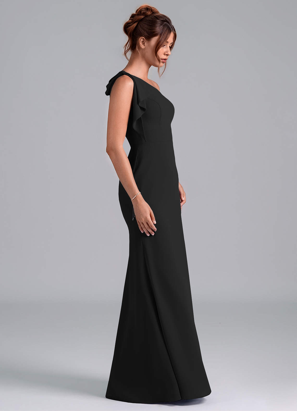 Azazie Rinna Bridesmaid Dresses Black Mermaid One Shoulder Chiffon Dress image4