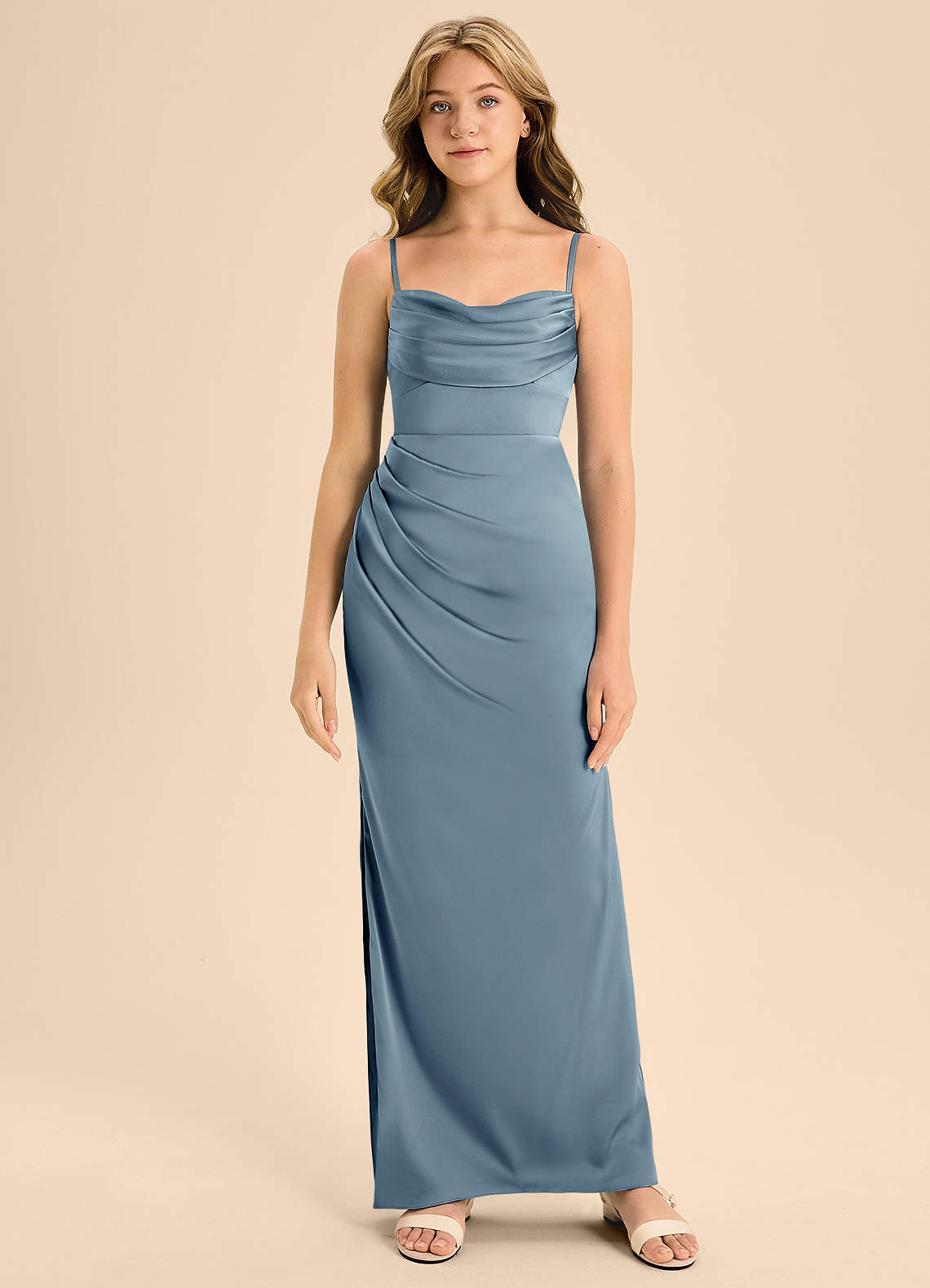 Azazie Mai Junior Dusty Blue A-Line Sweetheart Neckline Stretch Satin Dress image4