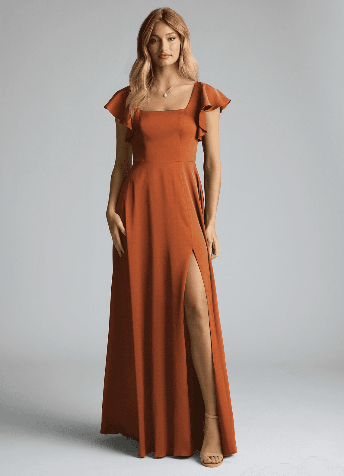 Azazie Bondi Bridesmaid Dresses Cinnamon A-Line Bow Stretch Satin Dress image4