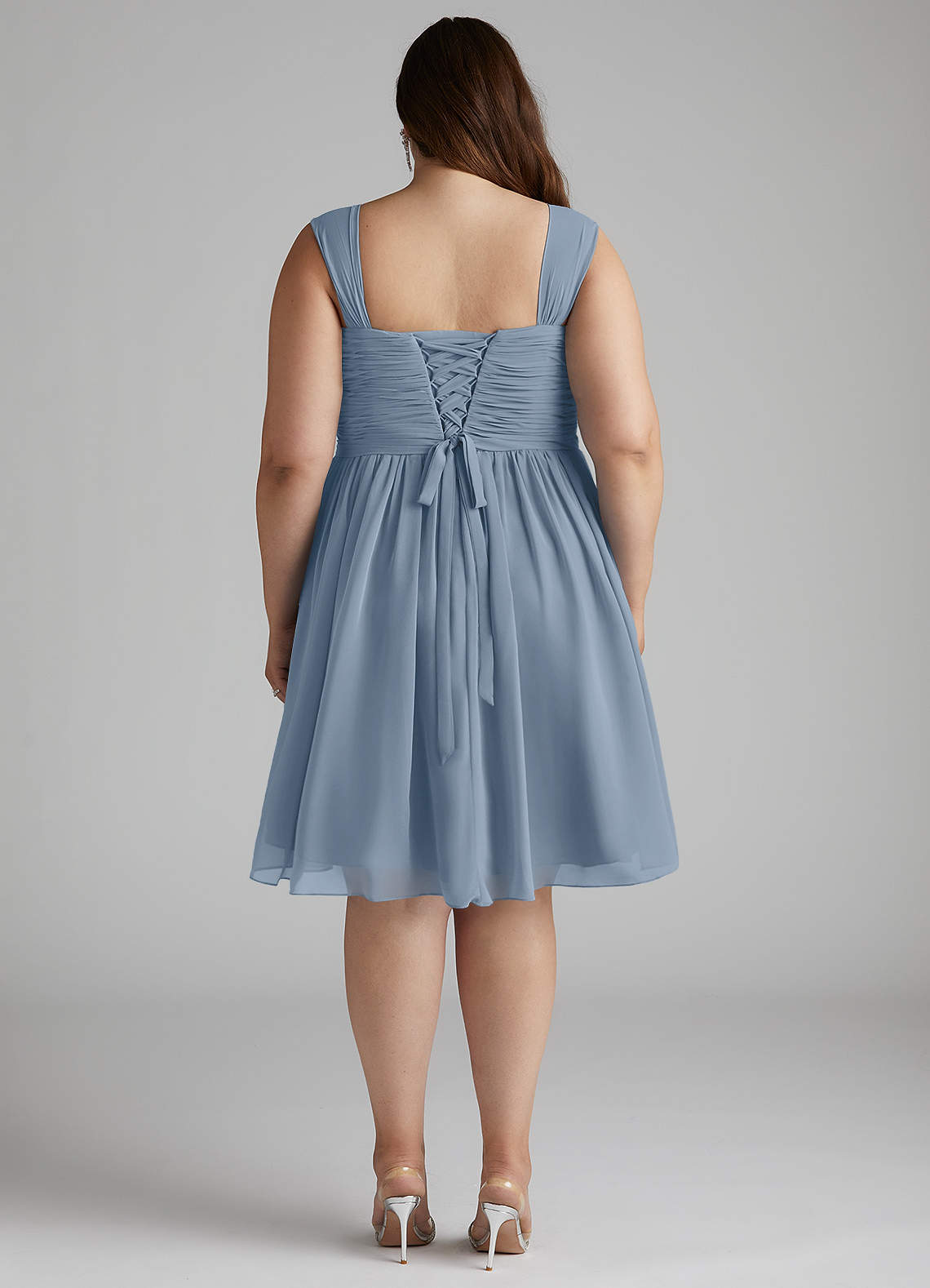 Azazie Angie Bridesmaid Dresses Dusty Blue A-Line Pleated Chiffon Dress image13