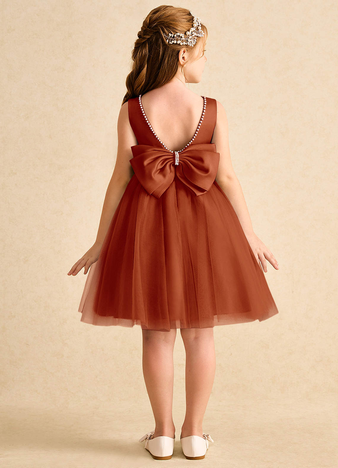 Azazie Jani Flower Girl Dresses Paprika A-Line Bow Tulle Dress image1