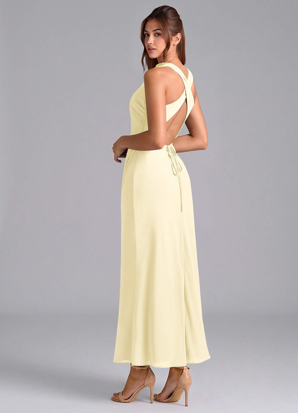 Azazie Evadne Brautjungfernkleider Etui Plissee Chiffon Kleid Zitronensorbet image1