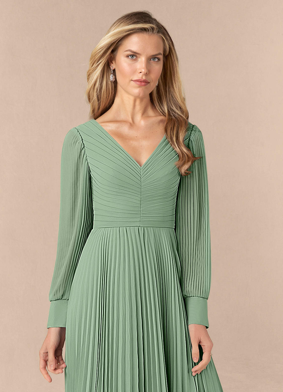 Azazie Zina Mother of the Bride Dresses Matcha A-Line Pleated Chiffon Dress image4
