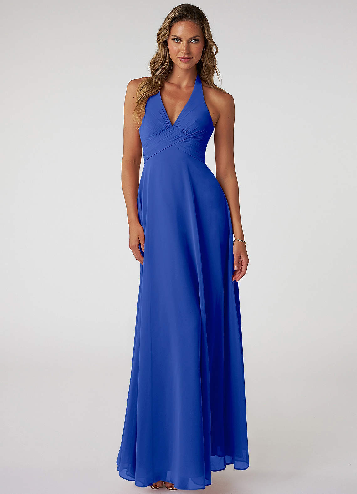 Azazie Tessie Bridesmaid Dresses Royal Blue A-Line V-Neck Pleated Chiffon Dress image1