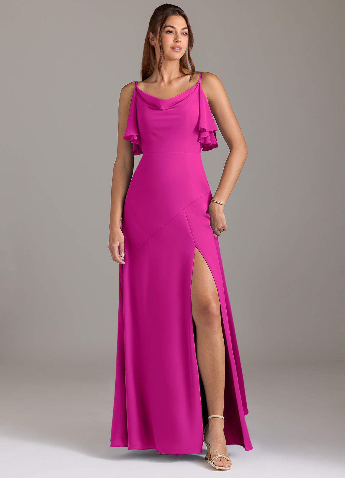 Azazie Darcia Bridesmaid Dresses Fuchsia A-Line Side Slit Chiffon Dress image1