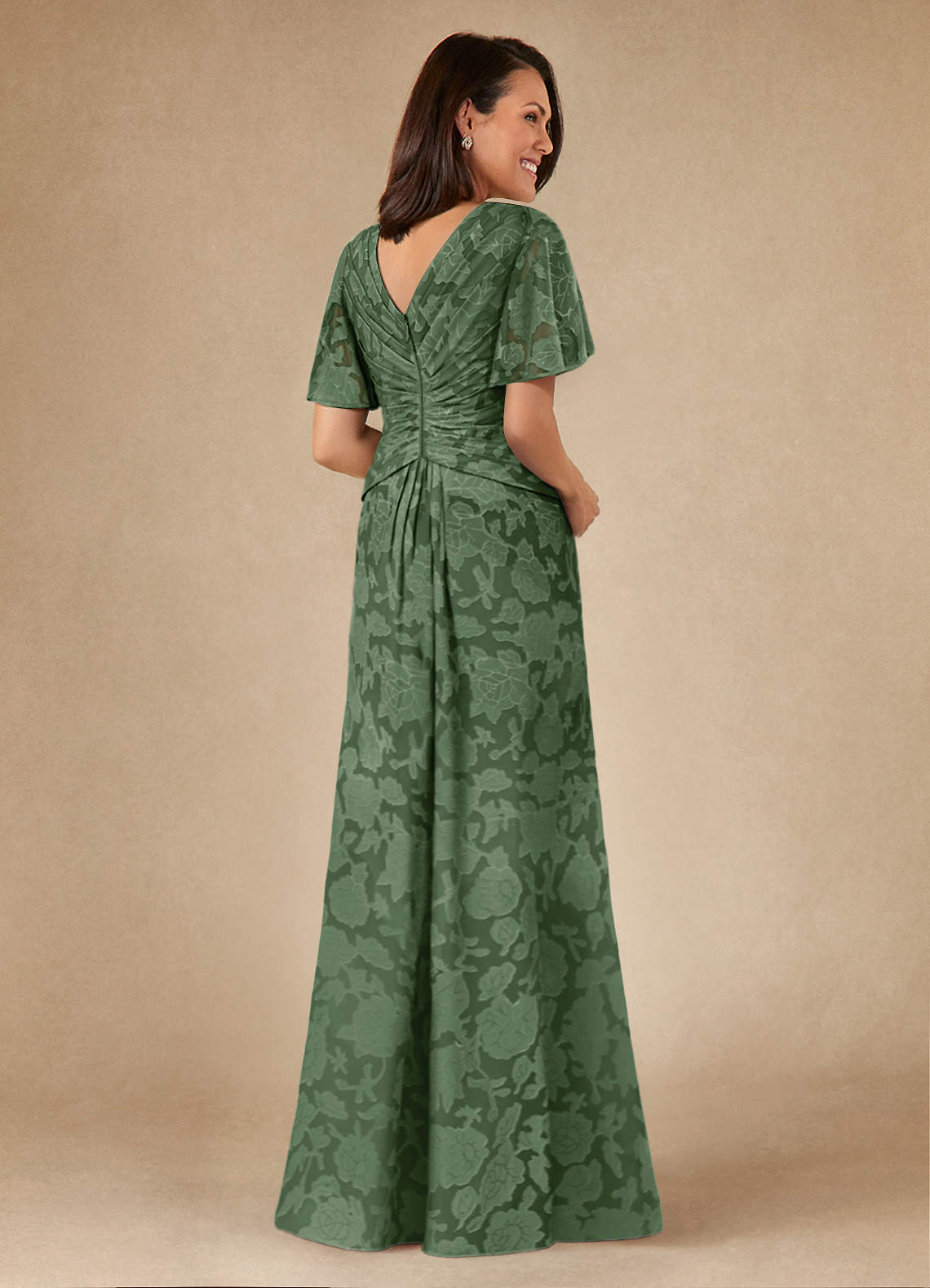 Azazie Emmeline Vestidos para mãe da noiva Vestir Eucalipto de Esgotamento Floral de Linha A com Plissado image1