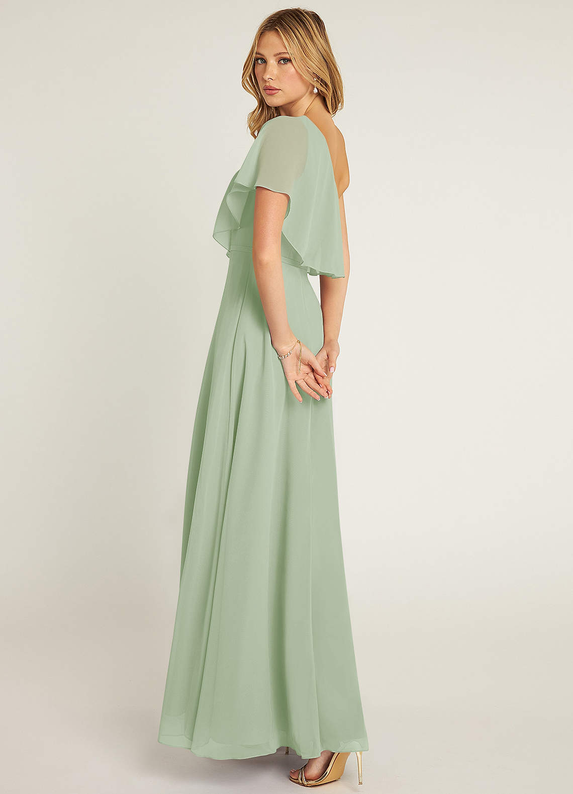 Azazie Lizzy Ready to Ship Dusty Sage Chiffon Bridesmaid Dresses | Azazie