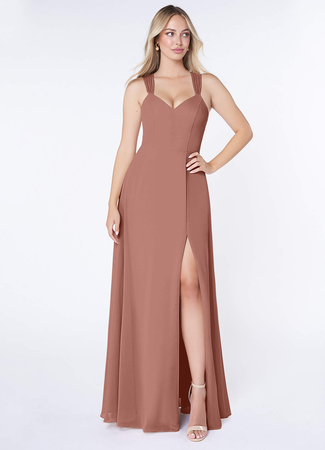 Azazie Jane Bridesmaid Dresses Cedar Rose A-Line V-Neck Pleated Chiffon Dress image1