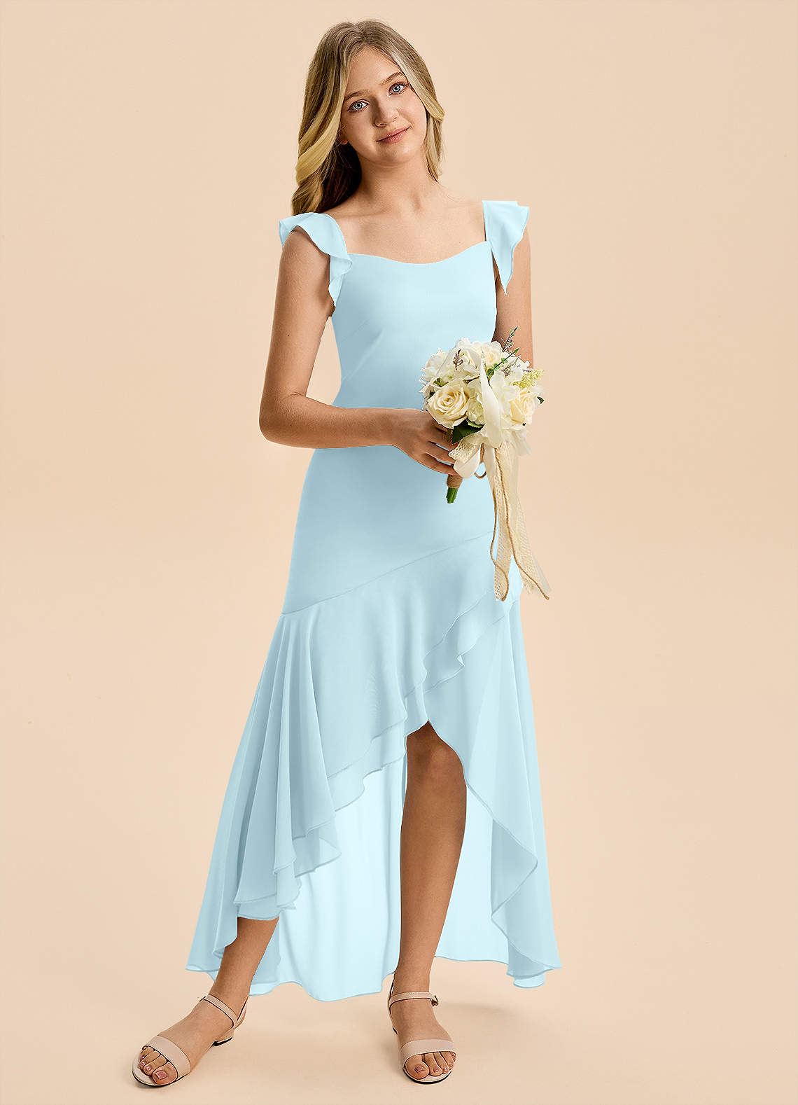 teal junior bridesmaid dresses Azazie Junie Junior Bridesmaid Dress in Cloud Blue