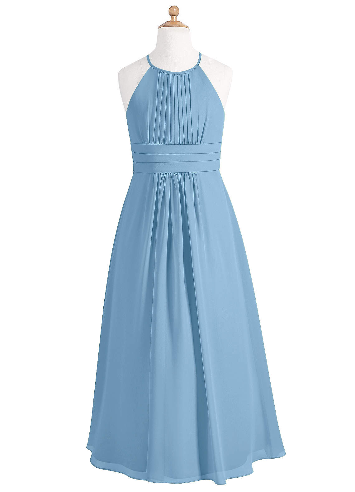 Azazie Bonnie Junior Steel Blue A-Line Pleated Chiffon Dress image4