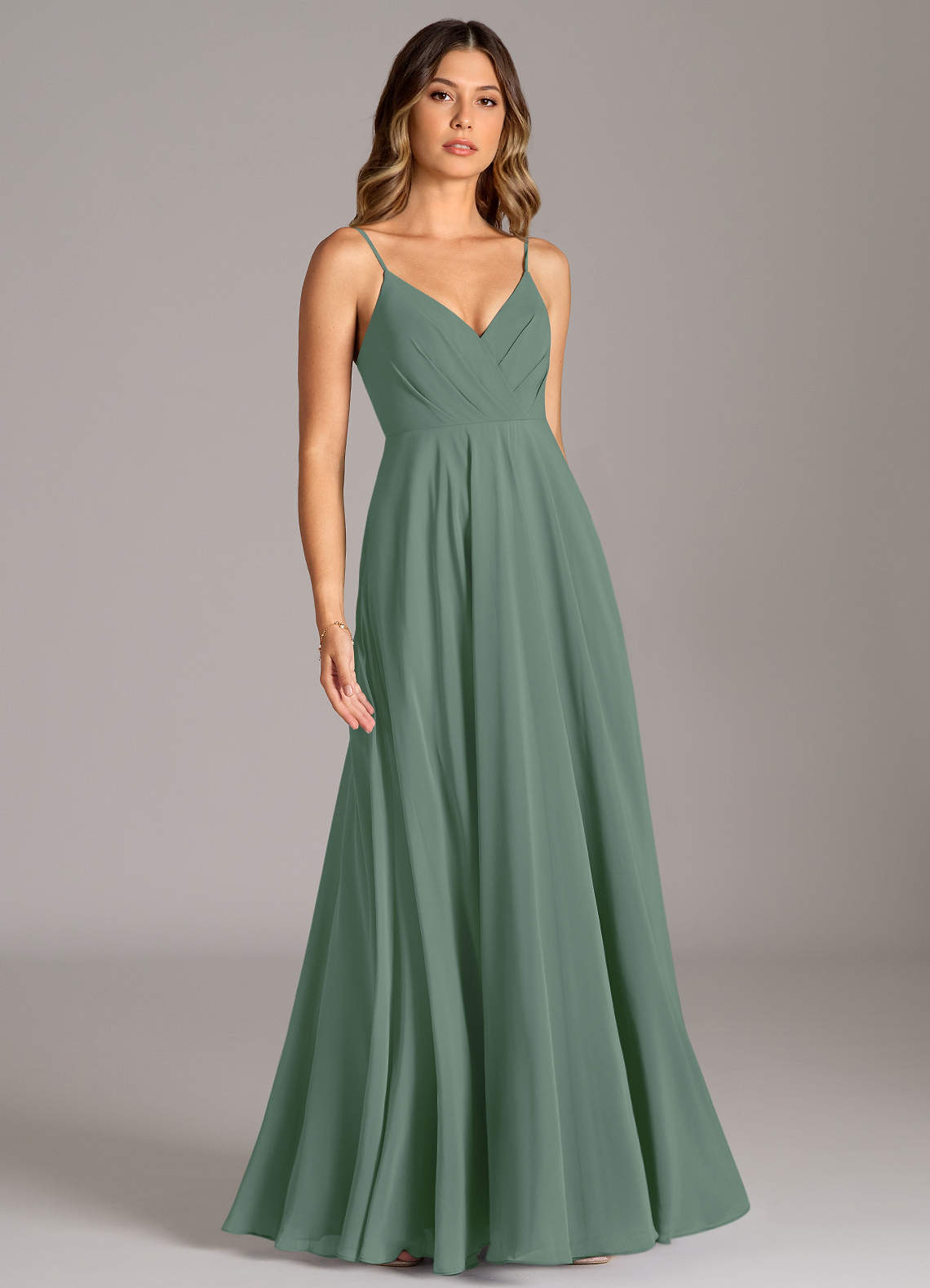 Azazie Amani Bridesmaid Dresses Eucalyptus A-Line Pleated Chiffon Dress image4