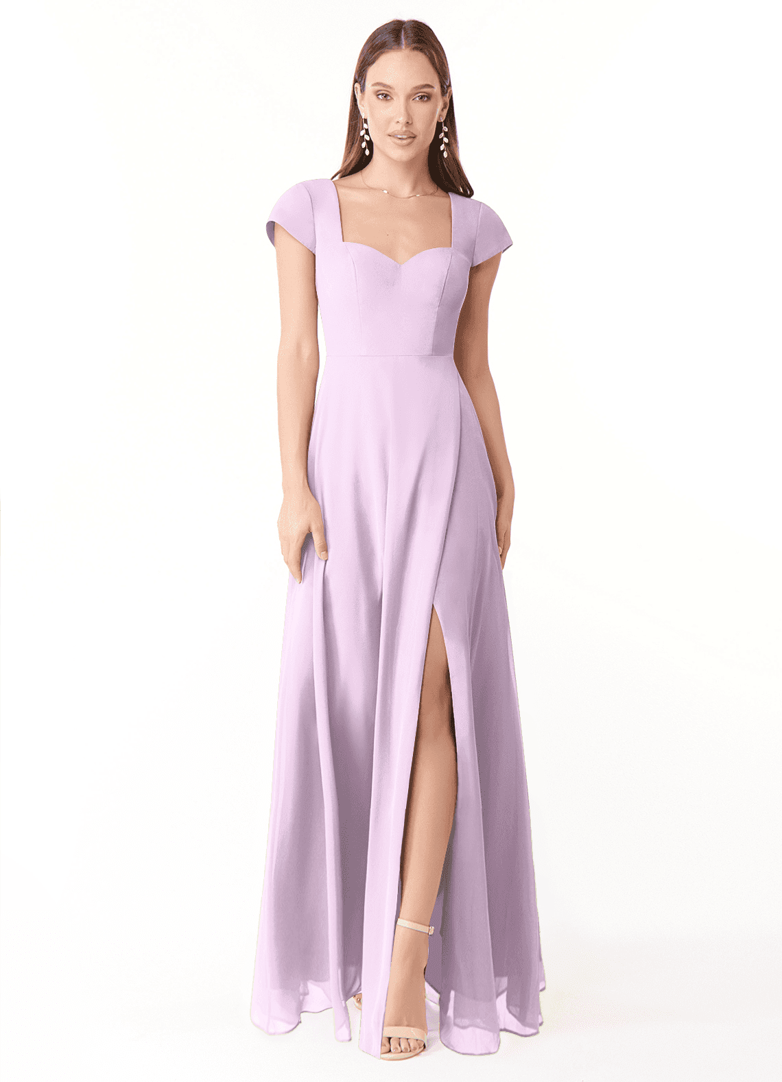 Azazie Hainsly Robes de demoiselle d'honneur Robe Trapèze en Mousseline de soie Encolure en Forme de Cœur Frostiges Flieder image1