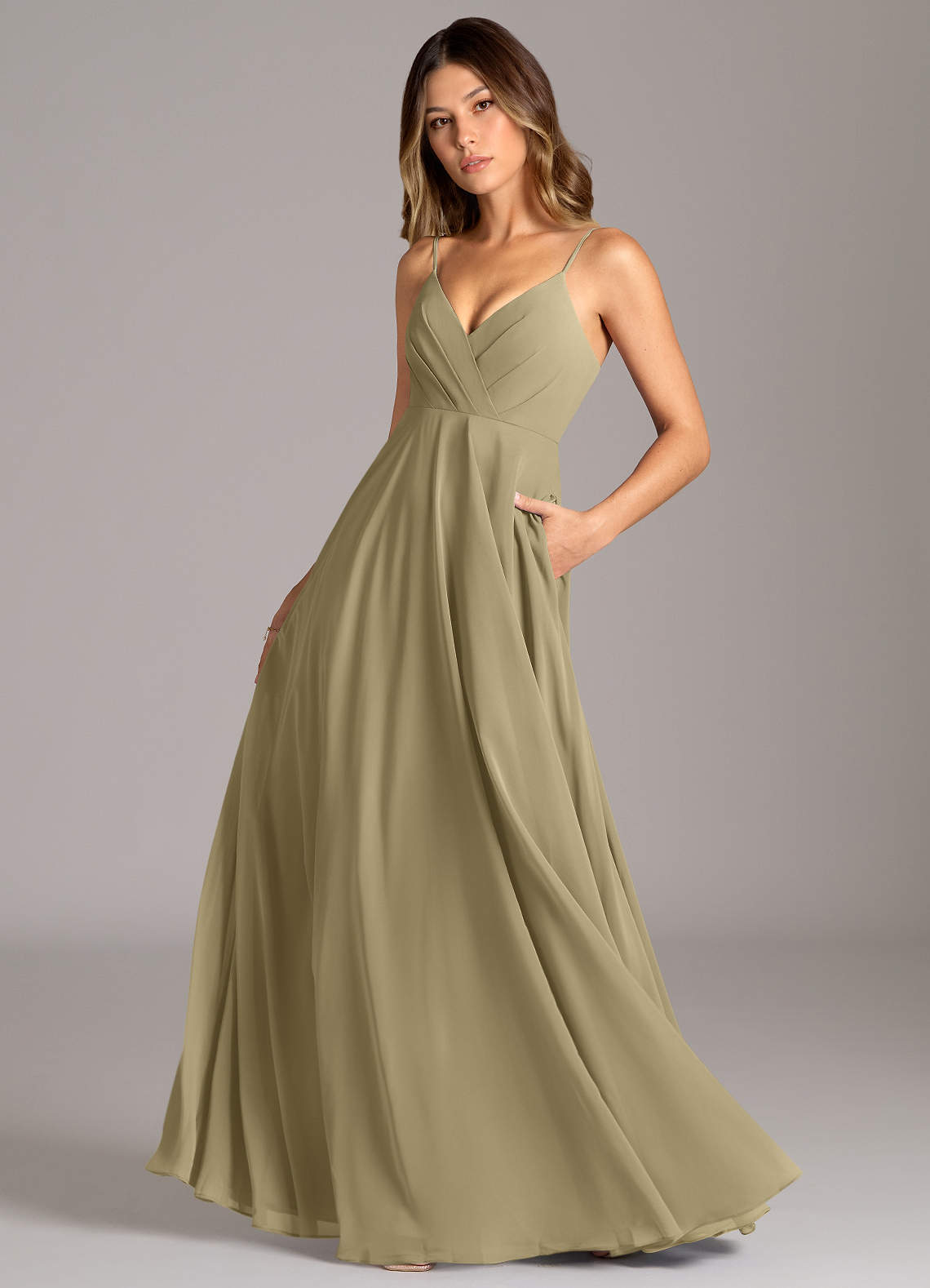 Azazie Amani Bridesmaid Dresses Moss Green A-Line Pleated Chiffon Dress image1