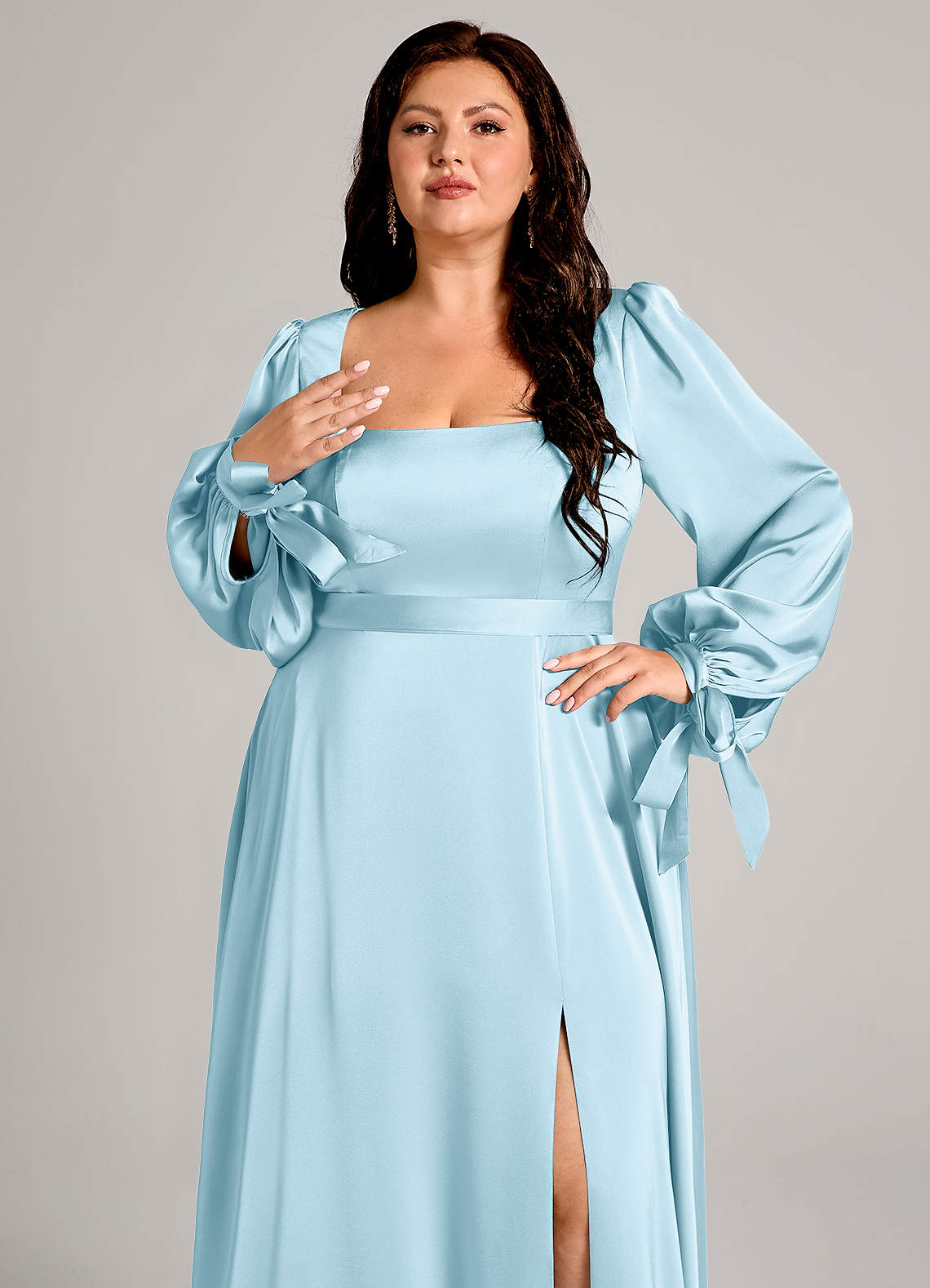 Azazie Leonia Sky Blue Stretch Satin Bridesmaid Dresses | Azazie