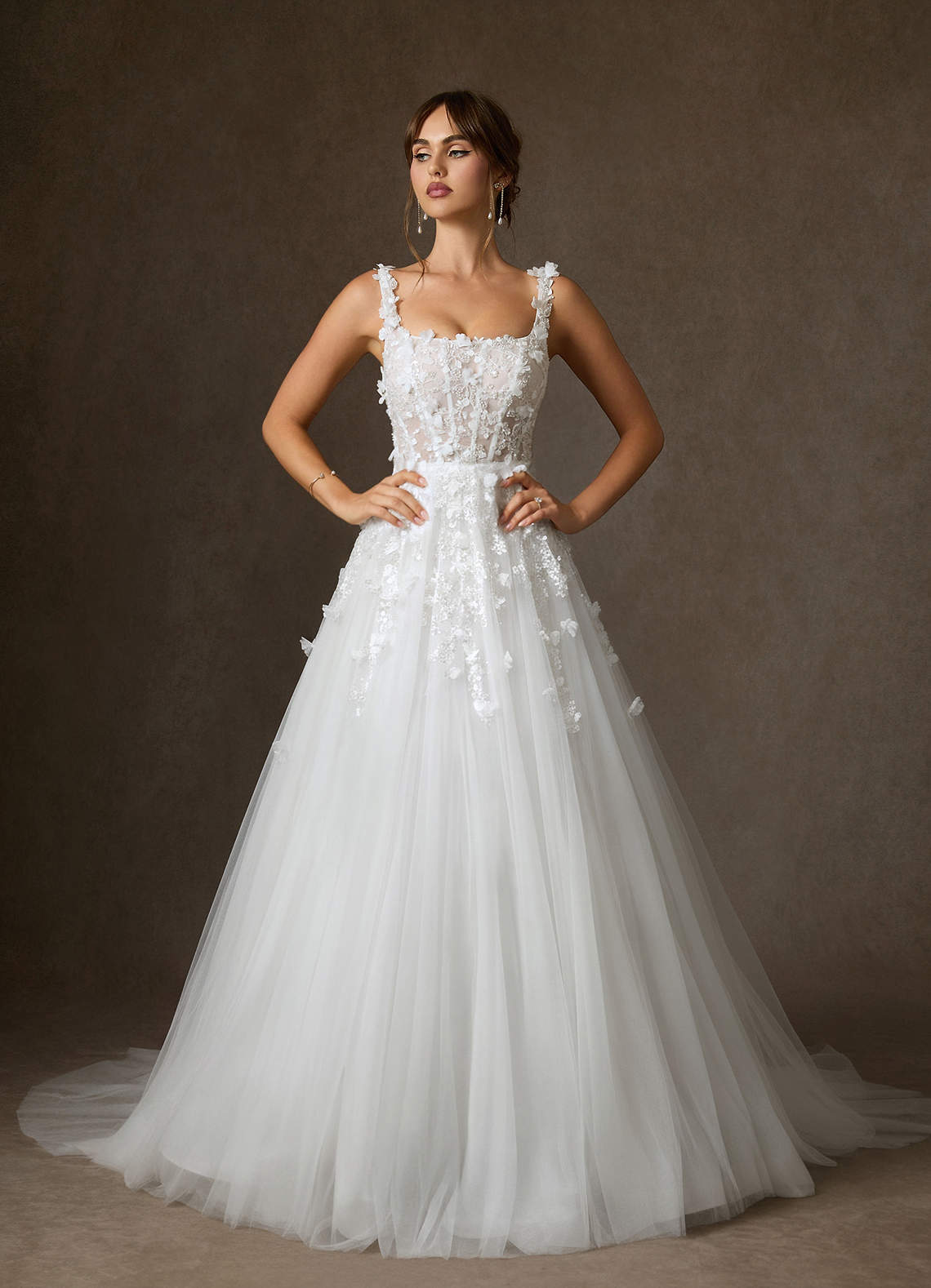 Azazie Sabine Wedding Dresses Diamond White Ball-Gown Square Neckline Lace Dress image3