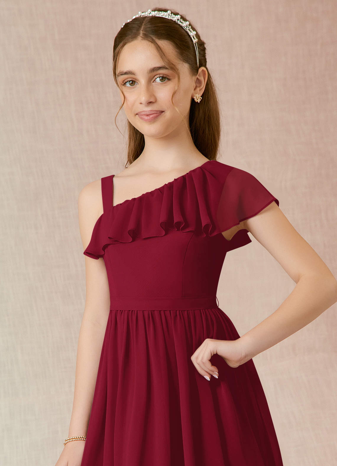 Azazie Mango Junior Bridesmaid Dress in Burgundy | Azazie