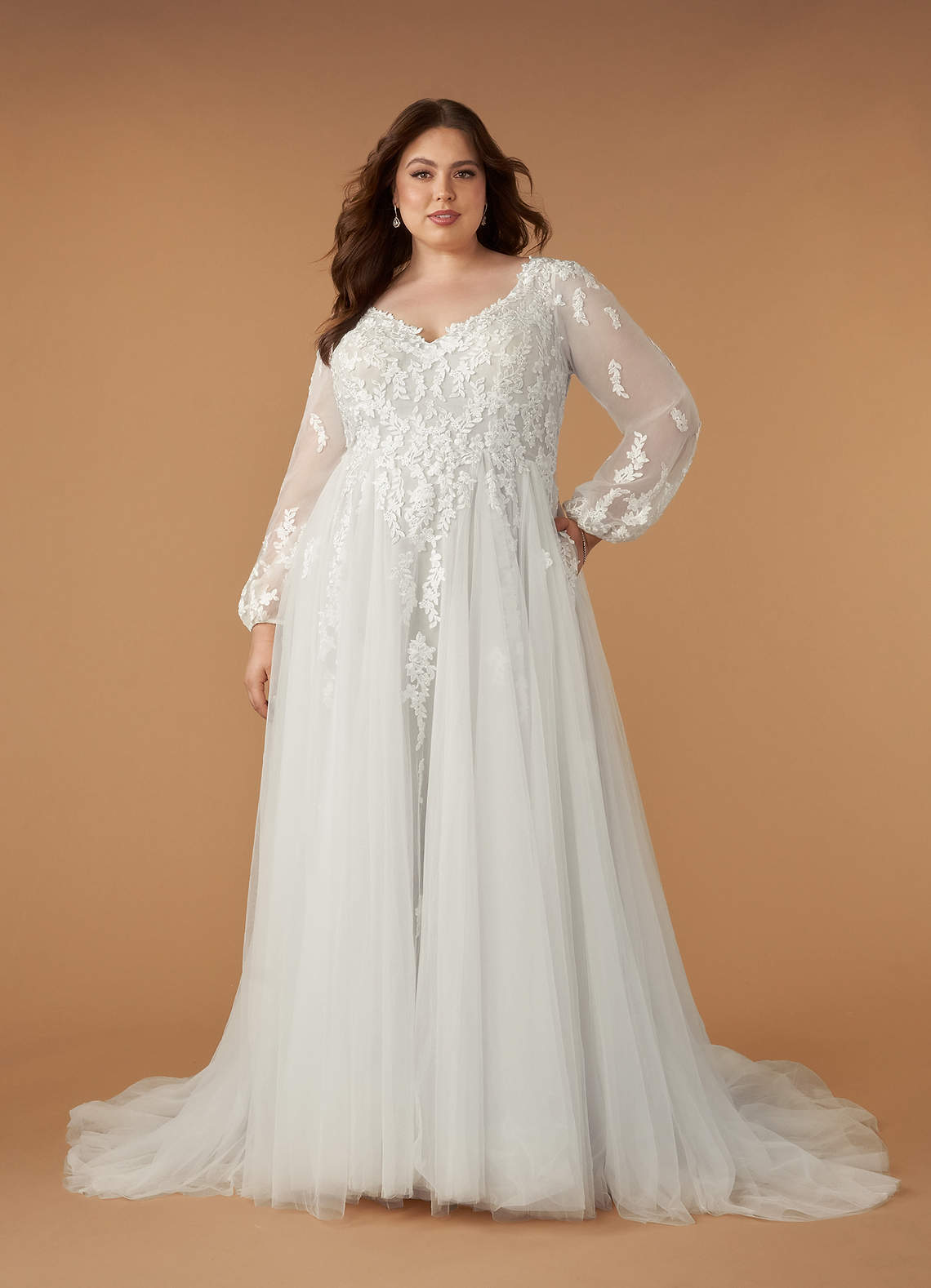 Azazie Anadia 웨딩드레스 A라인 얇실버 명주 그물 채플 트레인 드레스 image1