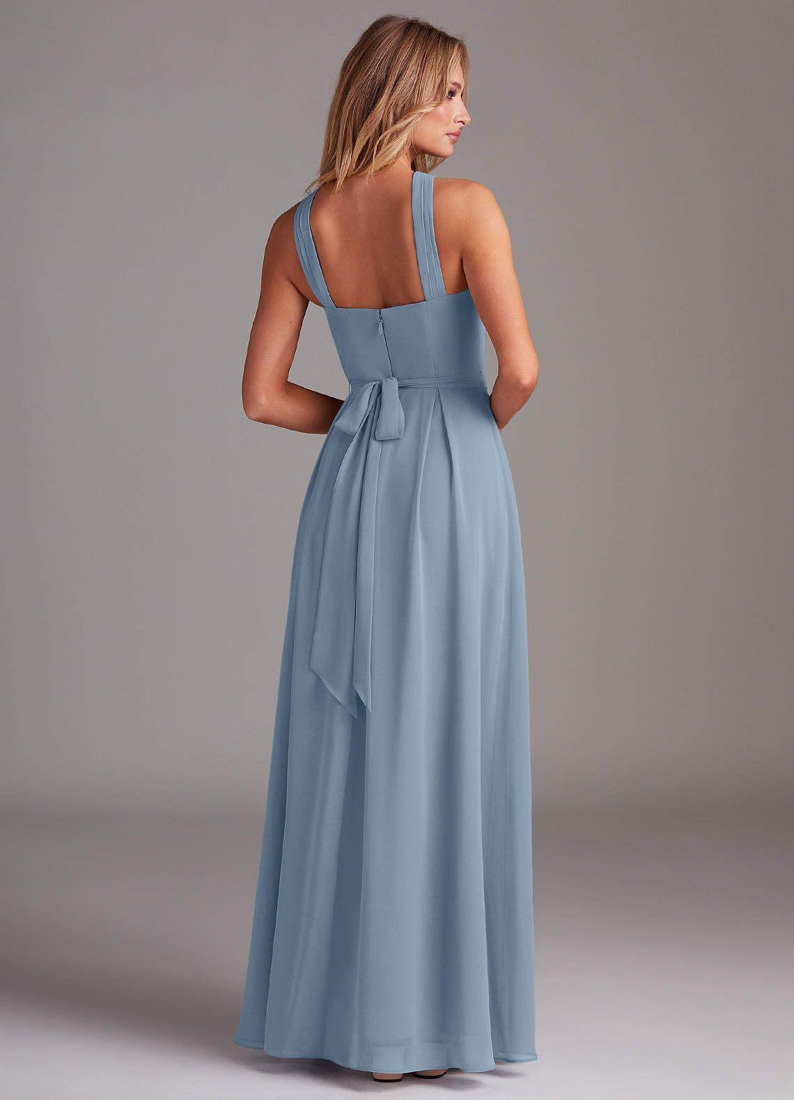 Azazie Plus Size A-Line Halter Neck Floor-Length Chiffon Bridesmaid Dresses - dusty blue