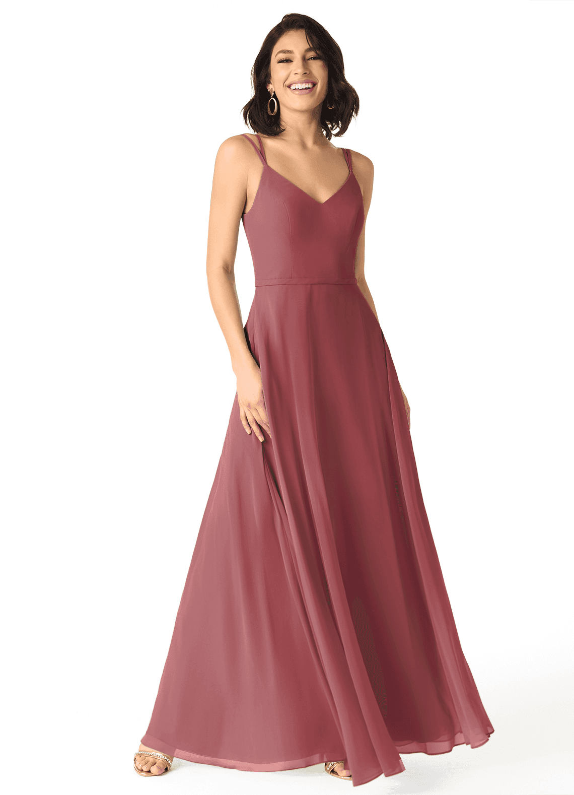 Azazie Janine Brautjungfernkleider A-Linie V-Hals Chiffon Kleid Merlot image1