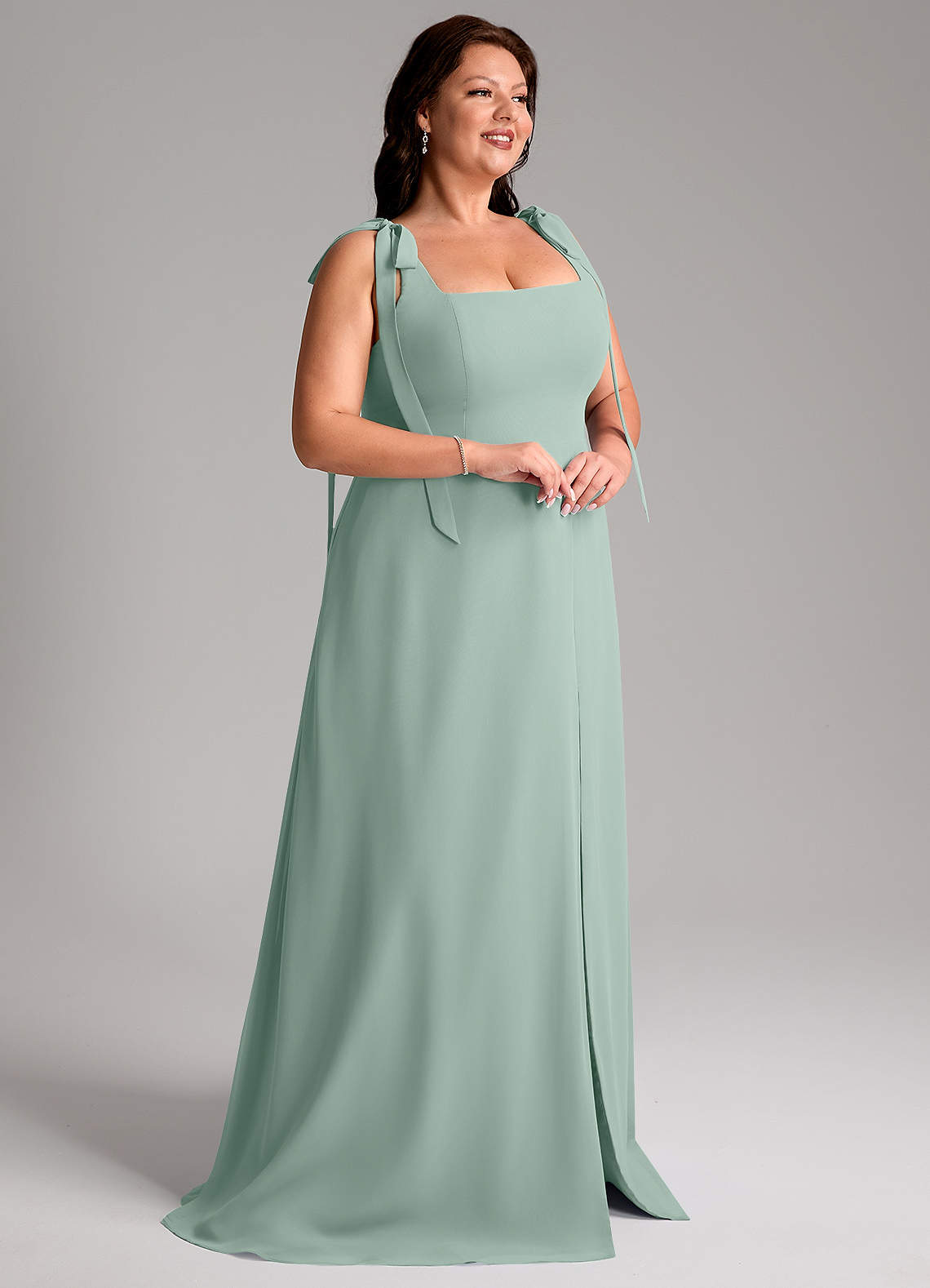 Azazie Debra At-home Try On Dresses Agave A-Line with Pockets Chiffon Convertible Dress image14
