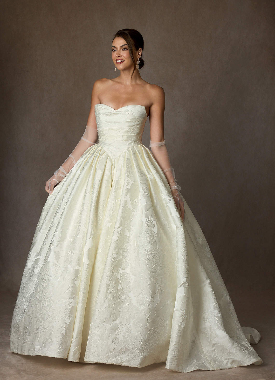 Azazie Celestia Wedding Dresses Antique White Ball-Gown Strapless Floral Jacquard Dress image2