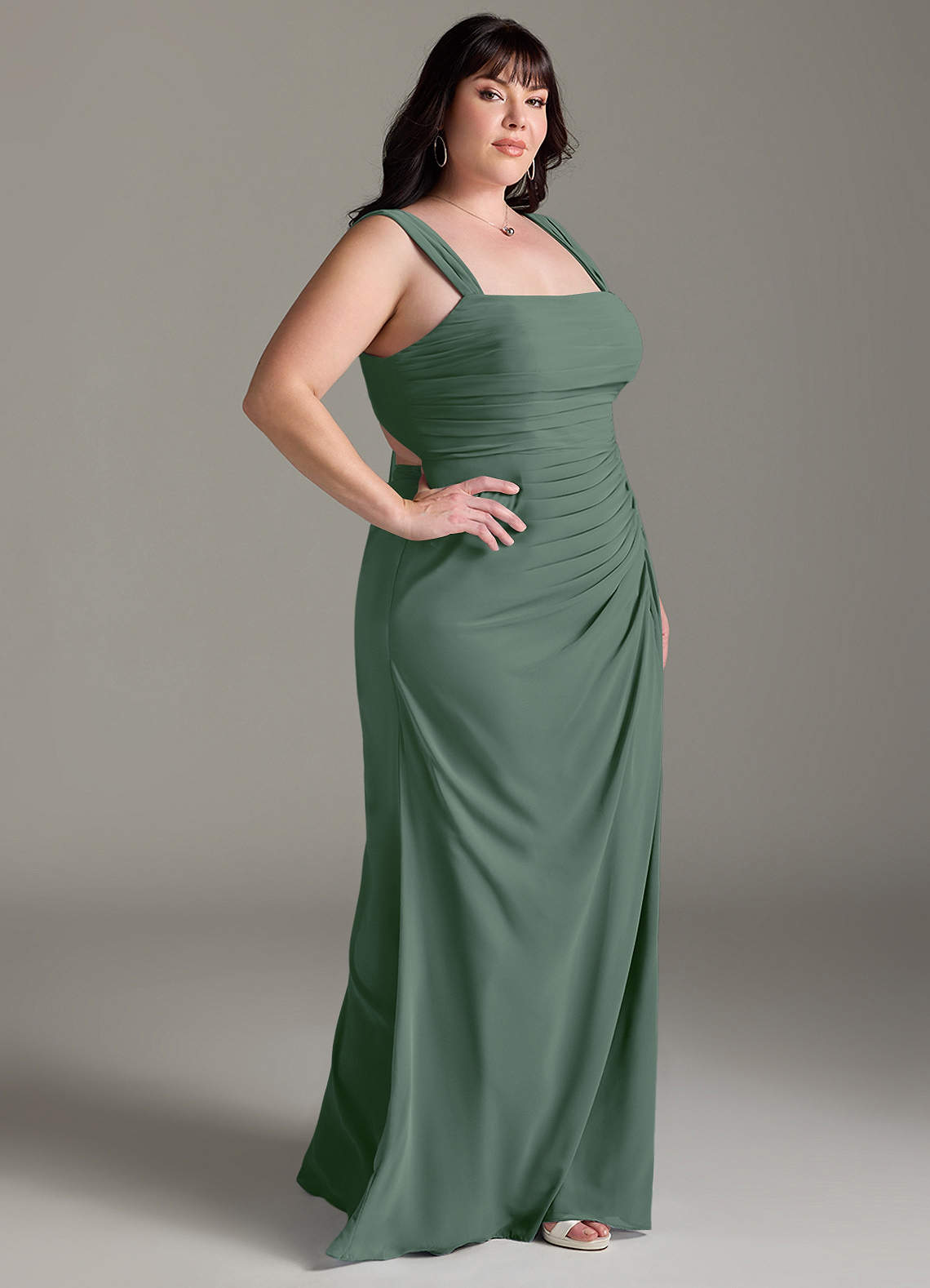Azazie Jesaphine Bridesmaid Dresses Eucalyptus Sheath Bow Chiffon Dress image9