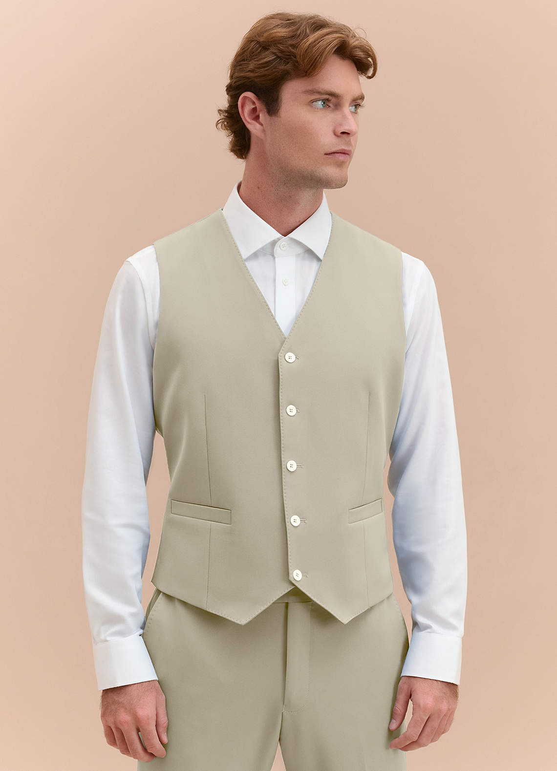 front James Tan Structured Stretch Suit Vest