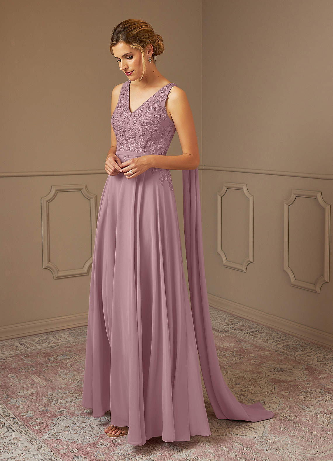 Azazie Joules Mère de la mariée Robes Robe Trapèze en Mousseline de soie Paillettes Rose Poussiéreuse image1