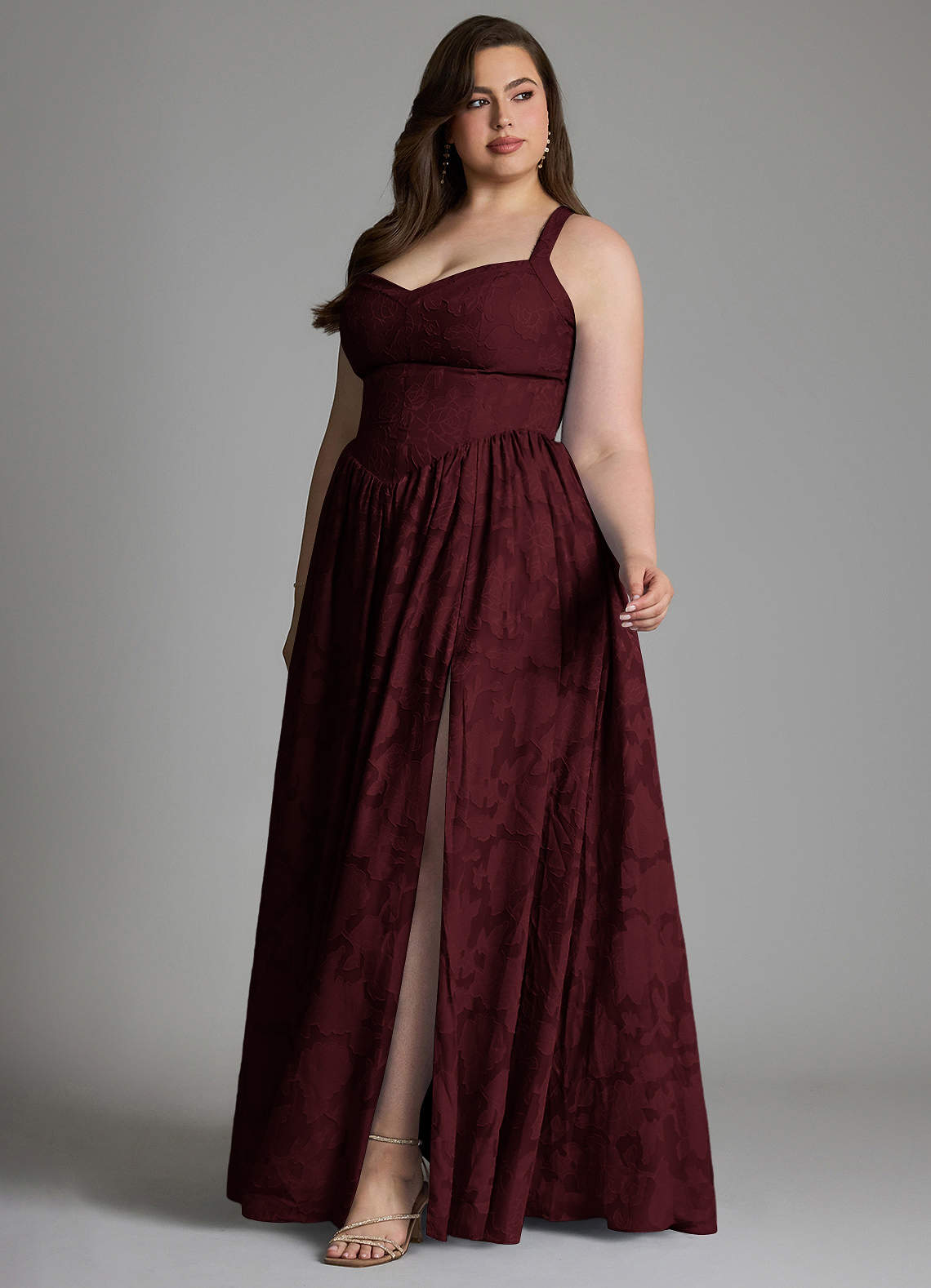 Azazie Francis Bridesmaid Dresses Cabernet A-Line Corset Floral Burnout Dress image11