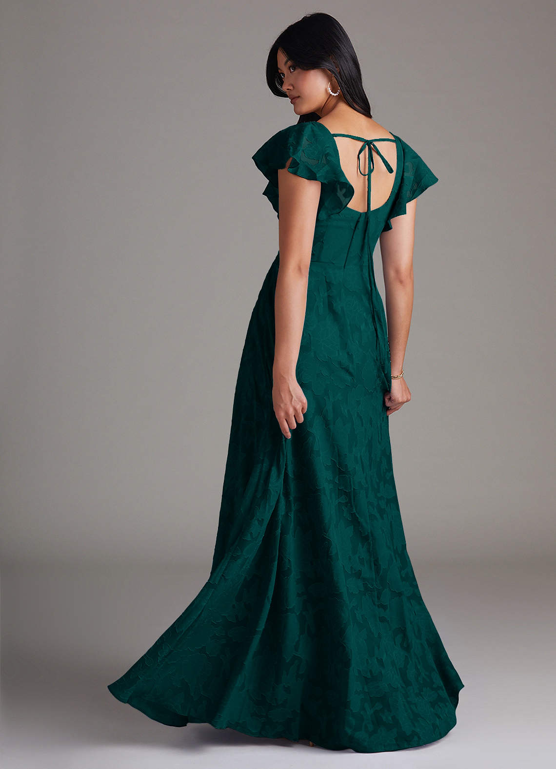 Azazie Bondi Bridesmaid Dresses Pine A-Line Side Slit Floral Burnout Dress image2