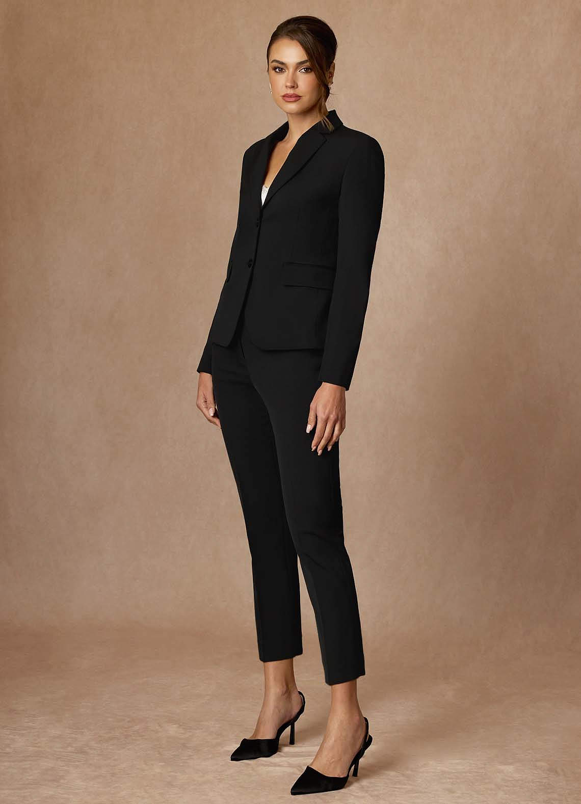 front Whitney Black Refined Weave Performance Cropped Pants Suit