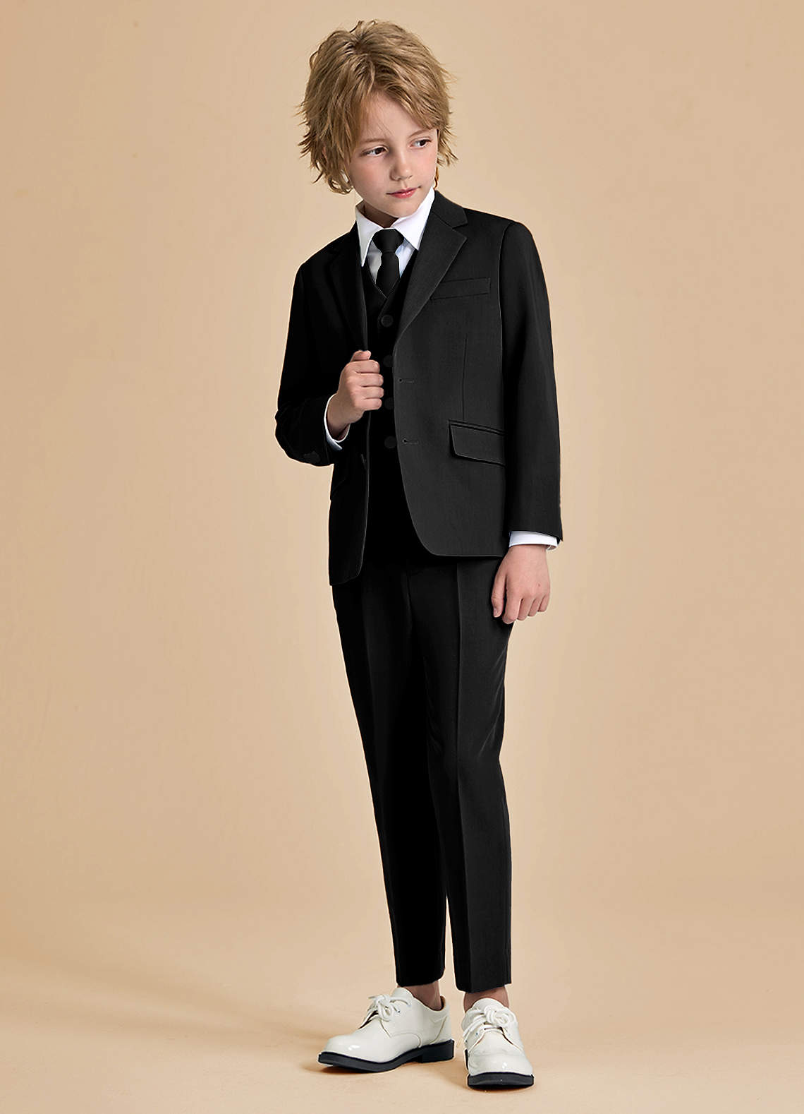 front Oliver Niños Negro Traje de 5 piezas
