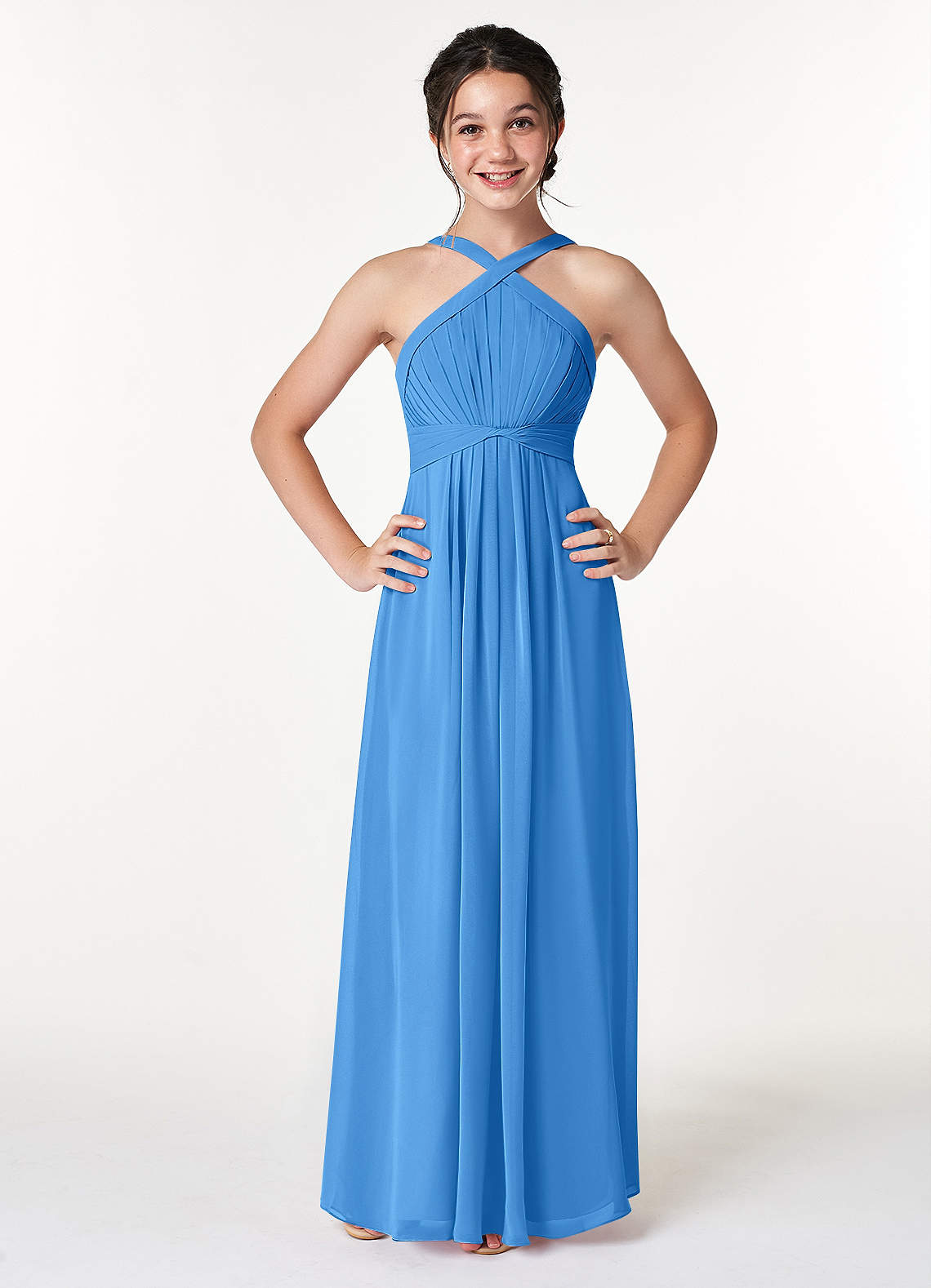 Azazie Anthea Junior Blue Jay Pleated Chiffon Dress image1