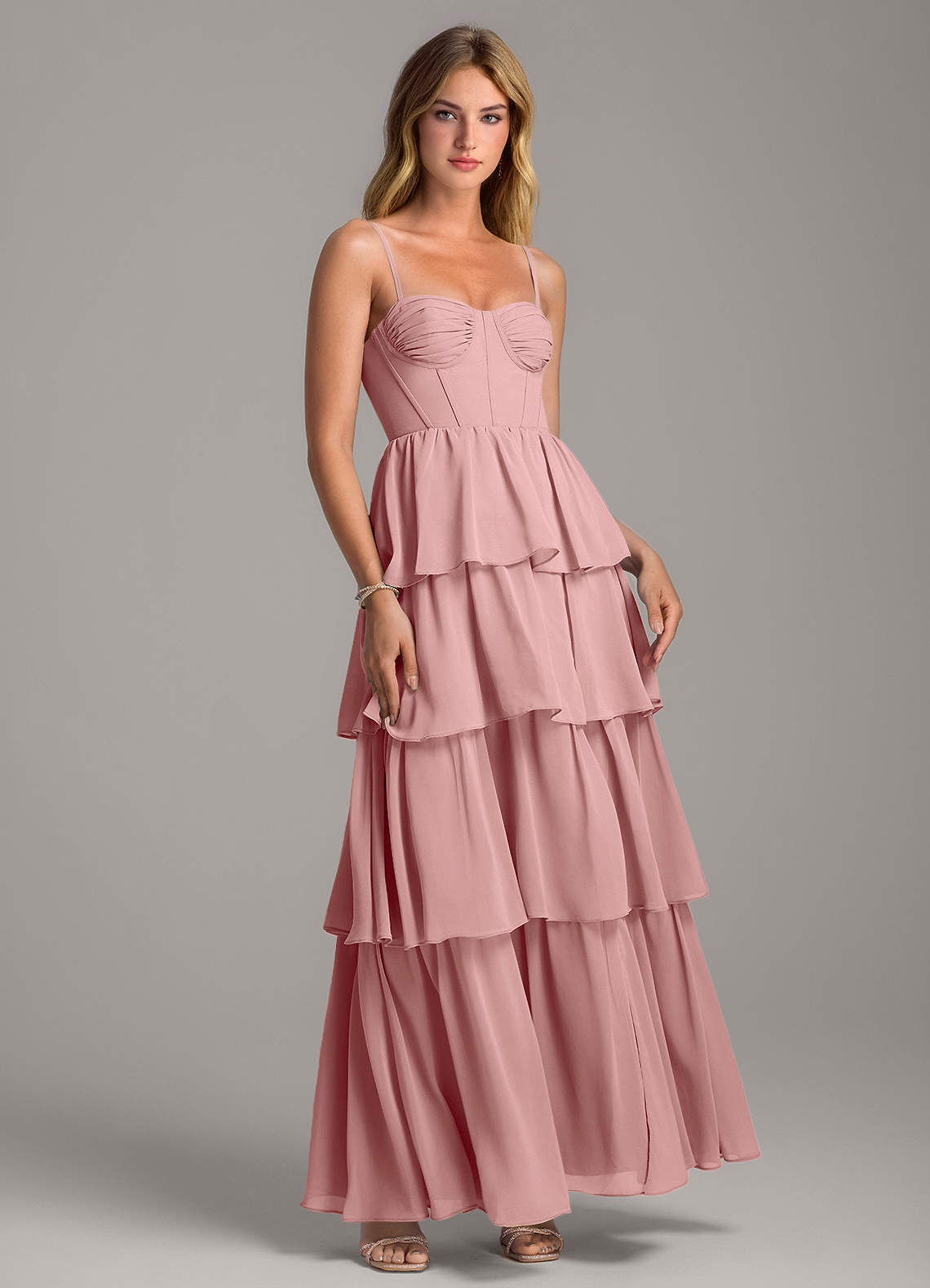 Azazie Alanna Bridesmaid Dresses Dusty Rose A-Line Sweetheart Neckline Chiffon Dress image1