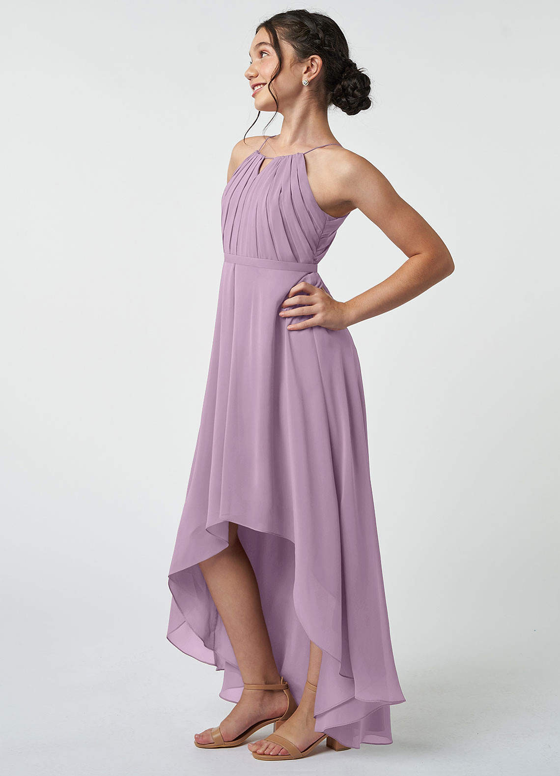 Azazie Oaklynn Junior Wisteria A-Line Pleated Chiffon Dress image3