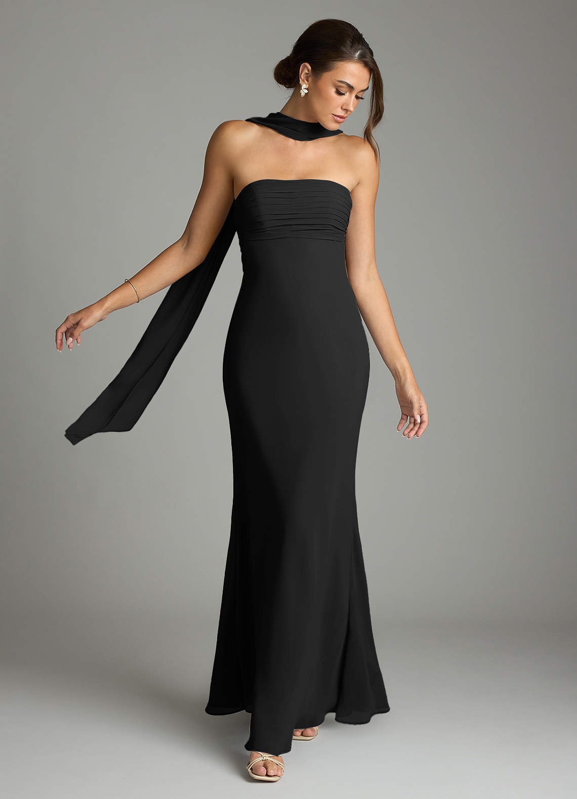 Azazie Saylor Klänningar att prova hemma Klä av Sjöjungfru i Chiffong Axelbandslös Svart image6