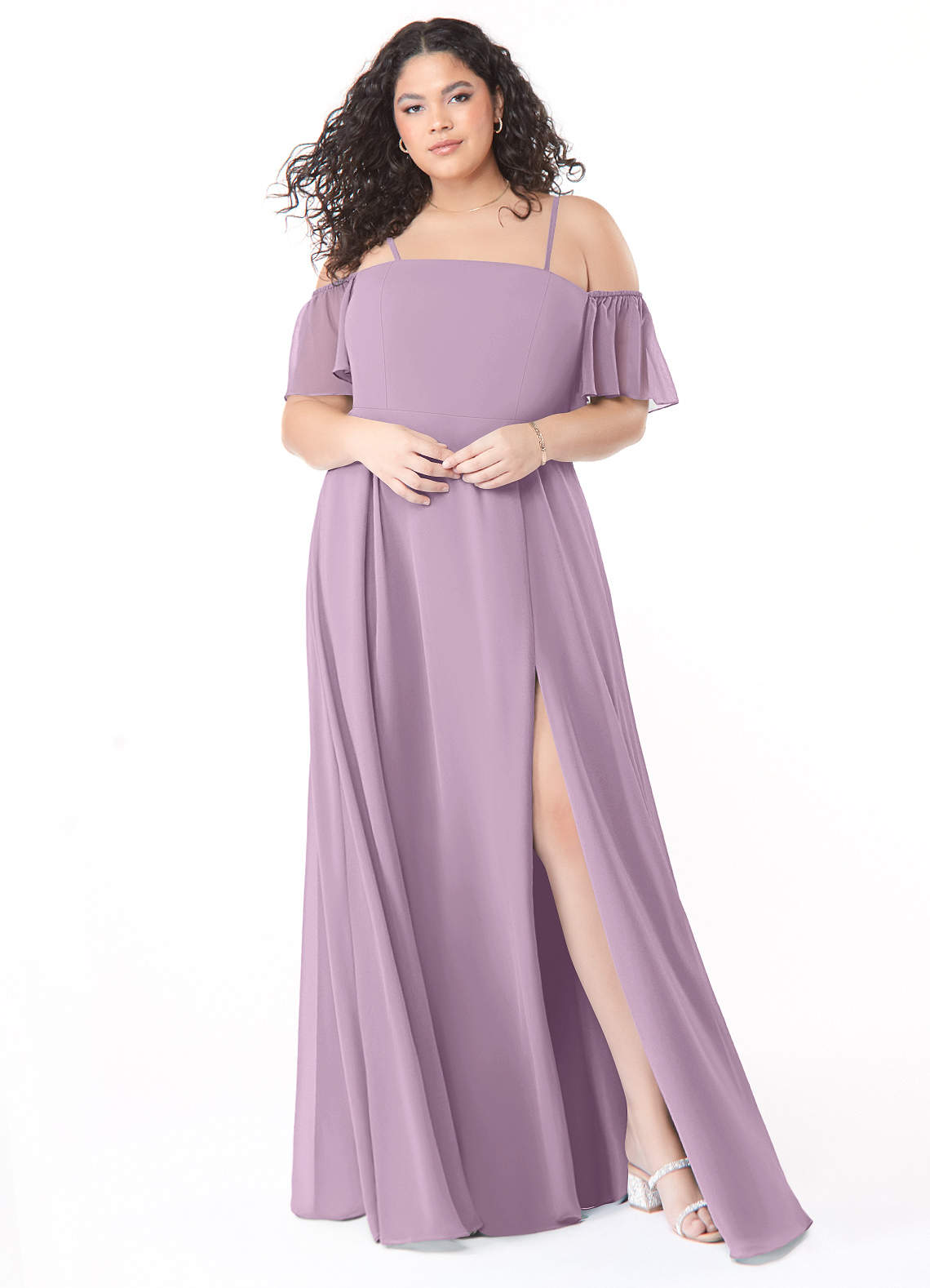 Azazie Sue Bridesmaid Dresses Wisteria A-Line Off the Shoulder Chiffon Convertible Dress image1
