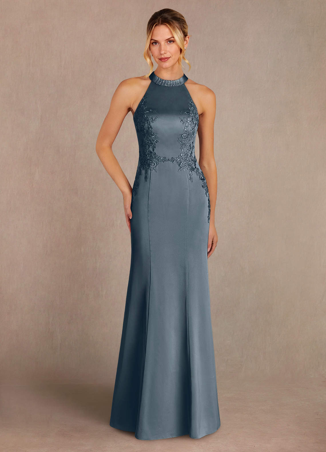 Azazie Tyra Abiti per la Madre della Sposa Abito Sirena in Raso Elasticizzato Pizzo Crepuscolo image1