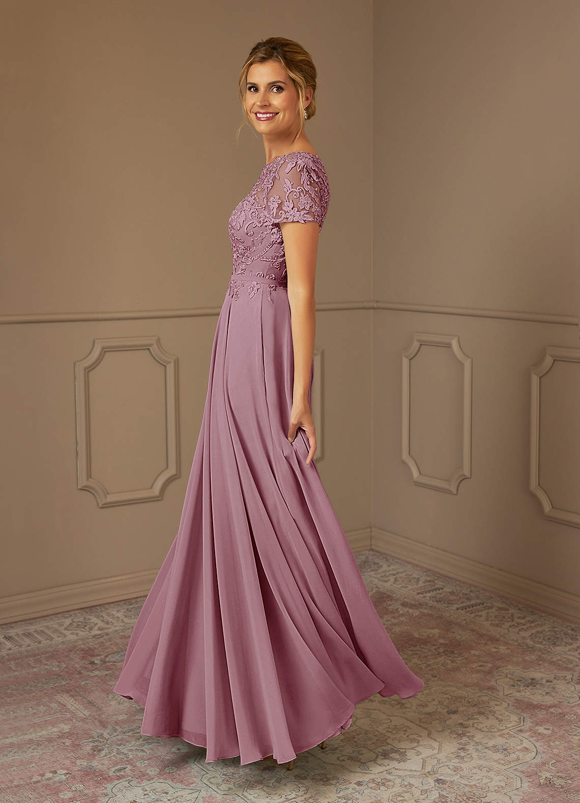 Azazie Adina Mother of the Bride Dresses Vintage Mauve A-Line Boatneck Sequins Chiffon Dress image2
