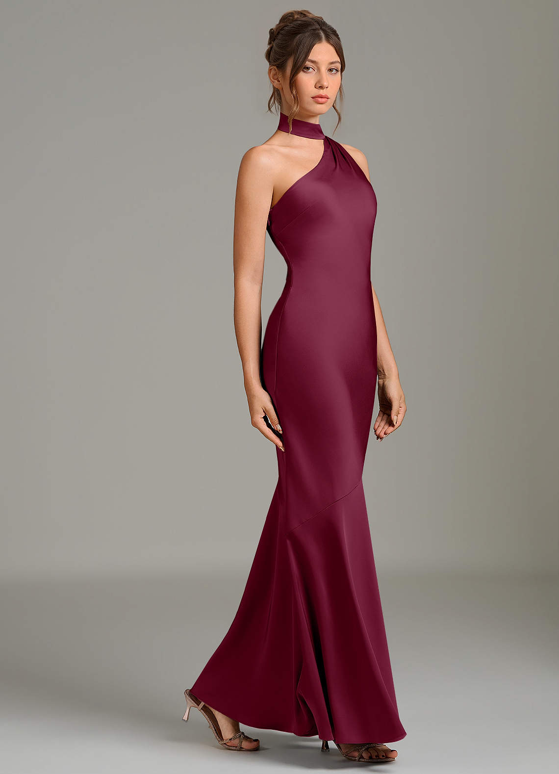 mulberry bridesmaid dresses Long With Ruffle Slit shoulder neckline highlights the shoulders while the sleeves create a balanced and elegant frame for the bodice Chiffon Mermaid Bridesmaid Dress |