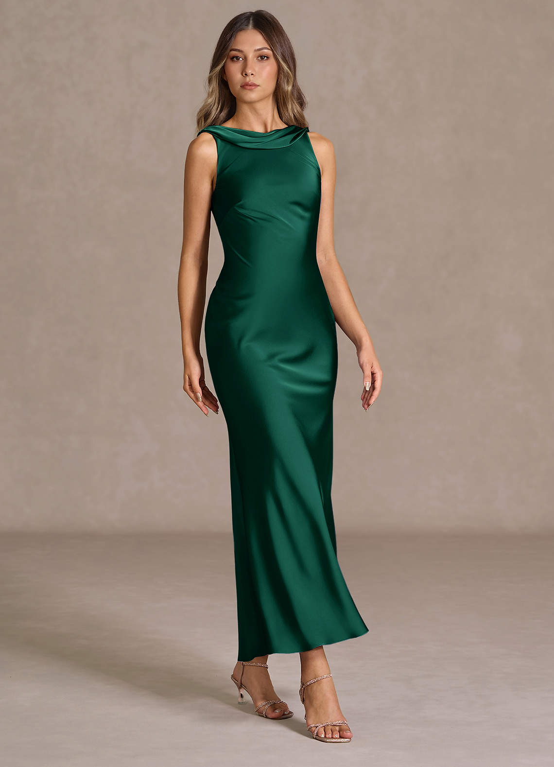 Azazie Cowl Column Maxi Cocktail Dresses in Hunter Green